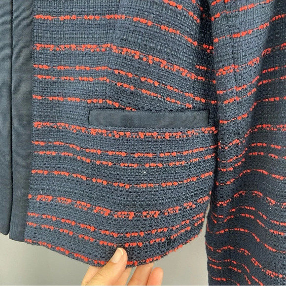 Tommy Hilfiger Zip Front Tweed Blazer Jacket Blue Red Front Pockets Size 6 - Picture 5 of 12